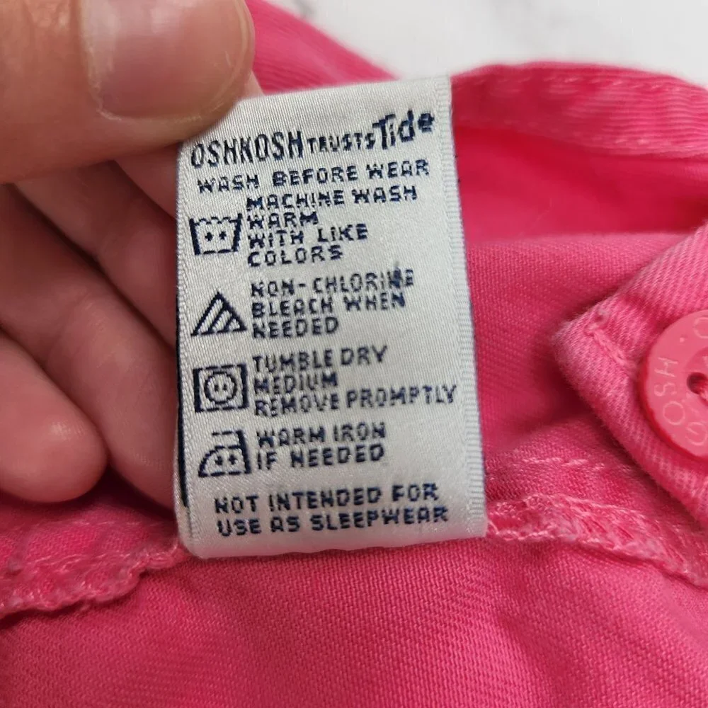 Vintage Oshkosh Baby Pink Flower 100% Cotton Denim Overalls Shorts Girls 12M XL